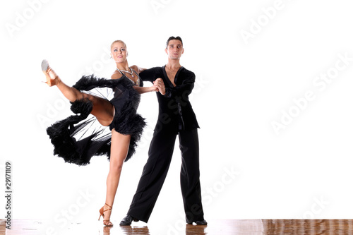 dancers in ballroom against white background