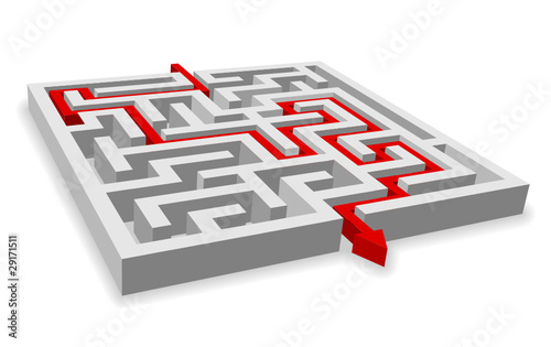 Red path across labyrinth