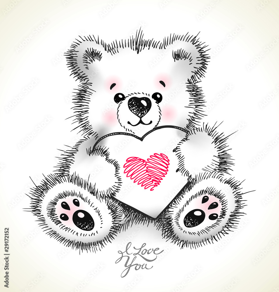 Cute Teddy Bear Holding A Heart Stock Illustration - Download Image Now -  Animal, Art, Baby - Human Age - iStock