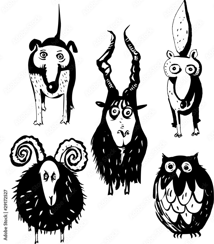 Chien,bélier, bouc,  renad et hibou
