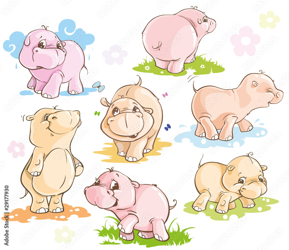 Obraz premium Set with seven little cute behemoths.