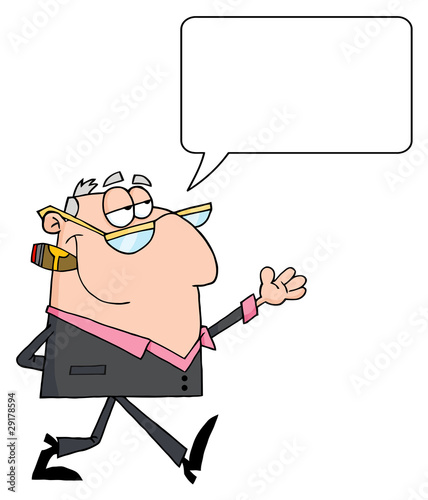 Businessman Walking And Shows With Speech Bubble