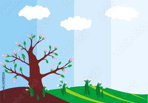 spring tree and snowdrops