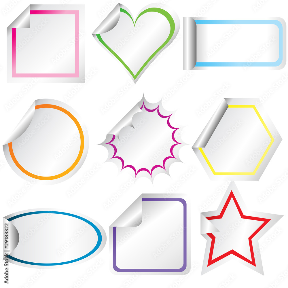 Blank stickers with curled corners Blank stickers with curled corners
