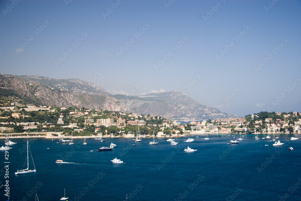French Riviera lagoon with luxury yachts