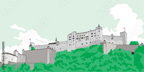 Painted image of Hohensalzburg Fortress in Salzburg