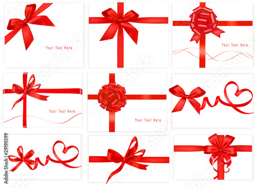 Big collection of red gift bows. Vector.