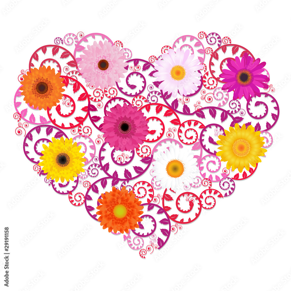 Heart Background With Gerbers Heart Background With Gerbers