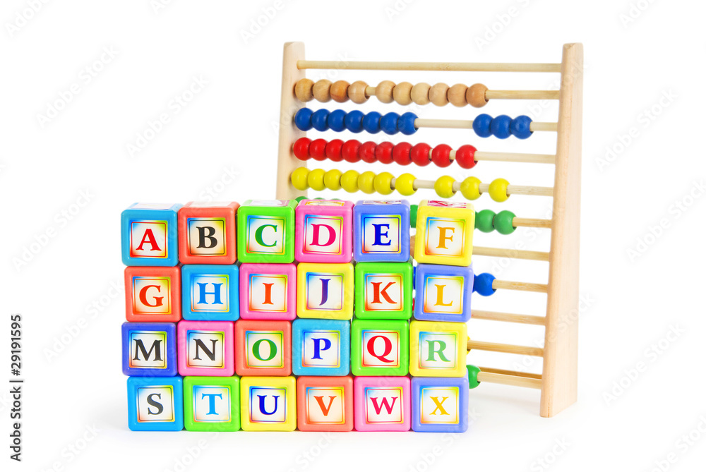 Alphabet blocks and abacus isolated on white Alphabet blocks and abacus isolated on white