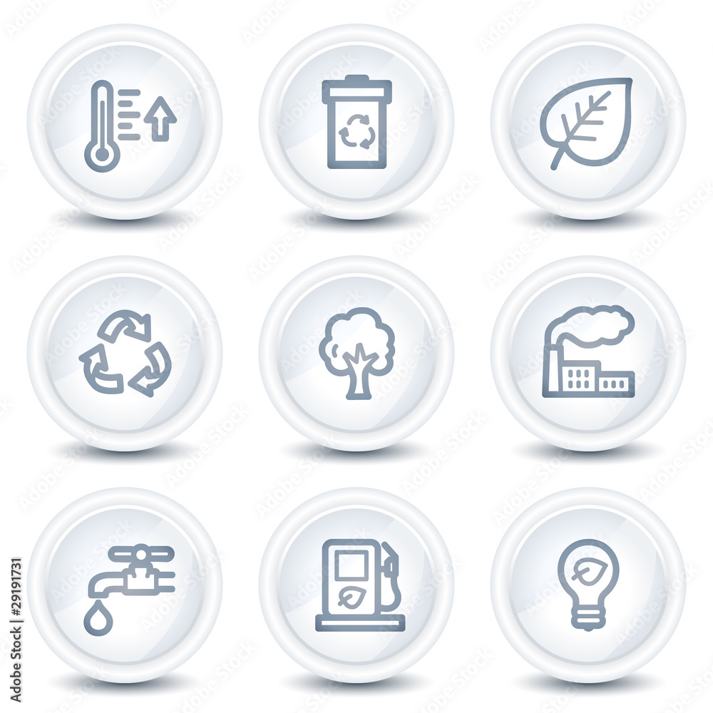 Ecology web icons set 1, white glossy circle buttons Ecology web icons set 1, white glossy circle buttons
