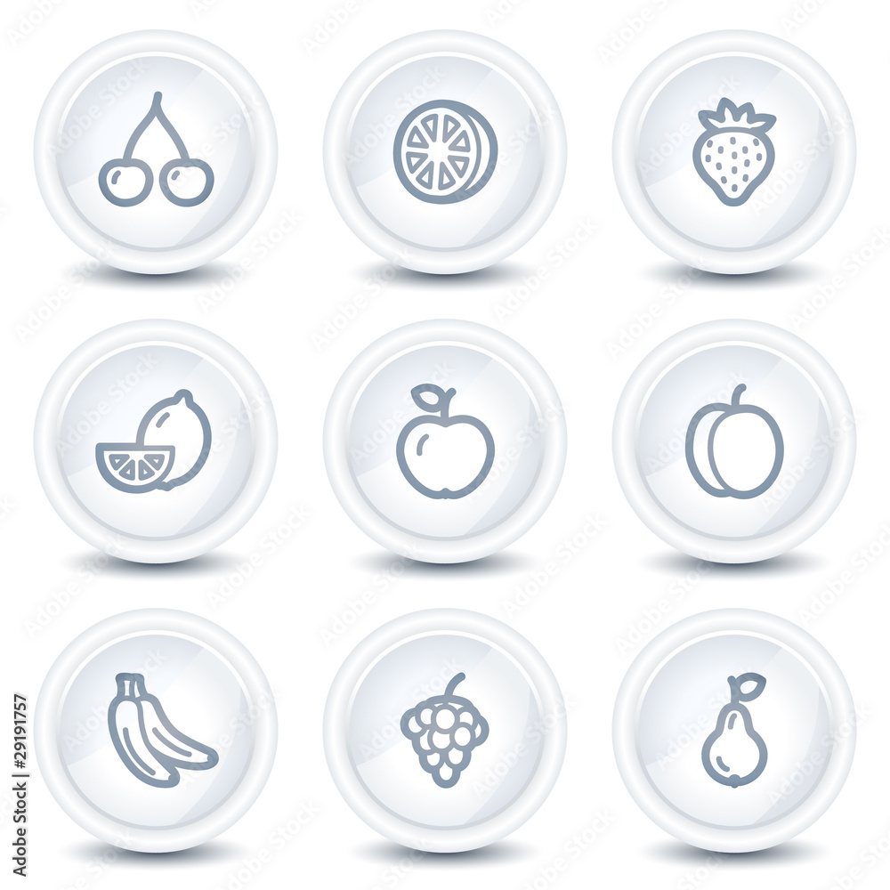 Fruits web icons , white glossy circle buttons Fruits web icons , white glossy circle buttons