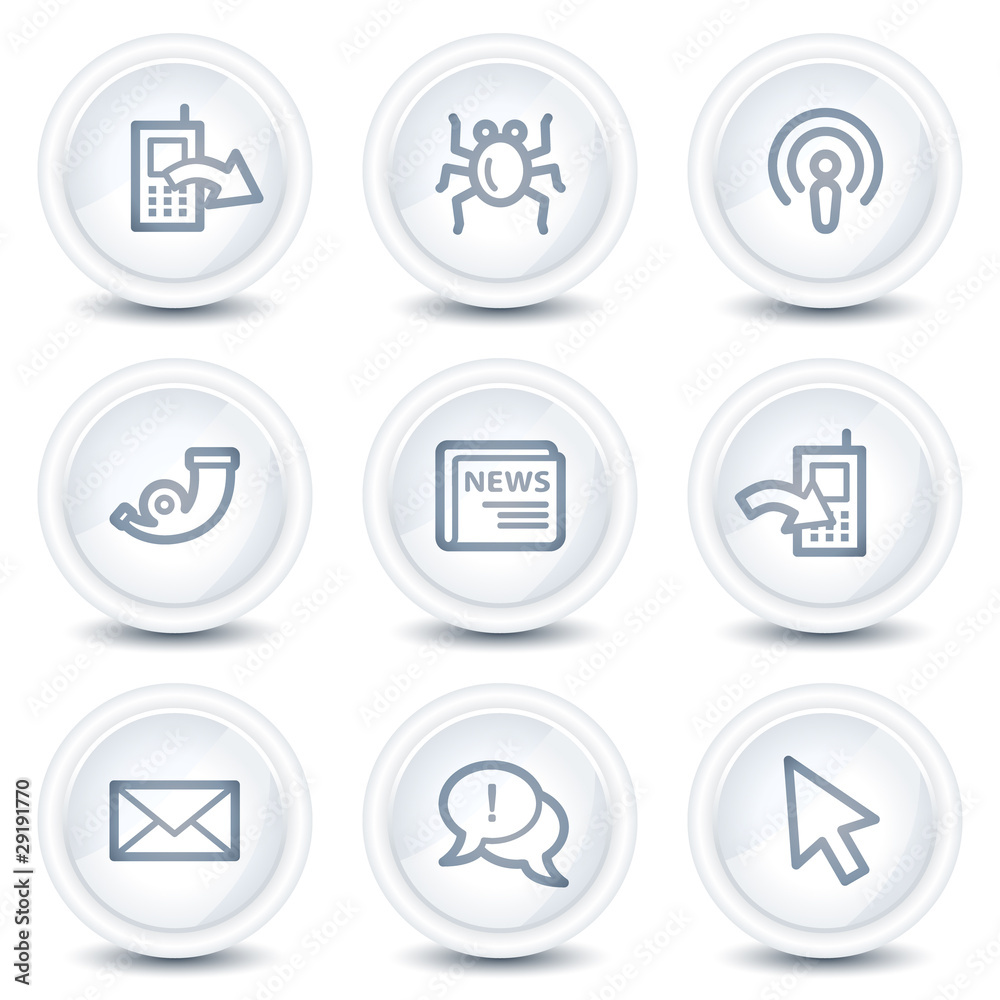 Internet web icons set 2, white glossy circle buttons Internet web icons set 2, white glossy circle buttons