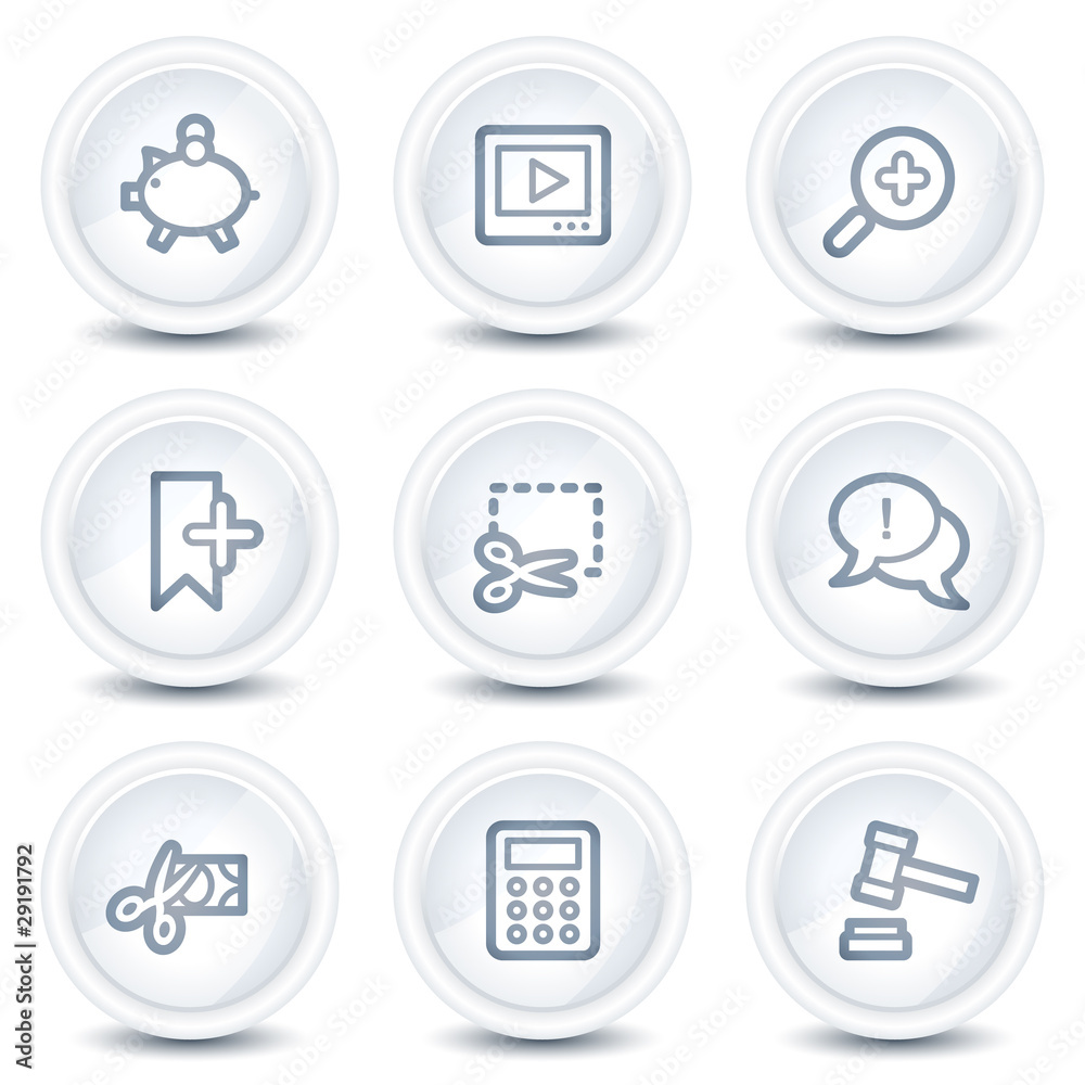 Shopping web icons set 3, white glossy circle buttons Shopping web icons set 3, white glossy circle buttons