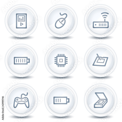 Electronics web icons set 2, white glossy circle buttons
