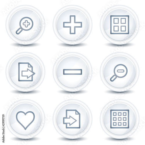 Image viewer web icons set 1, white glossy circle buttons