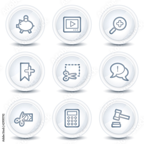 Shopping web icons set 3, white glossy circle buttons