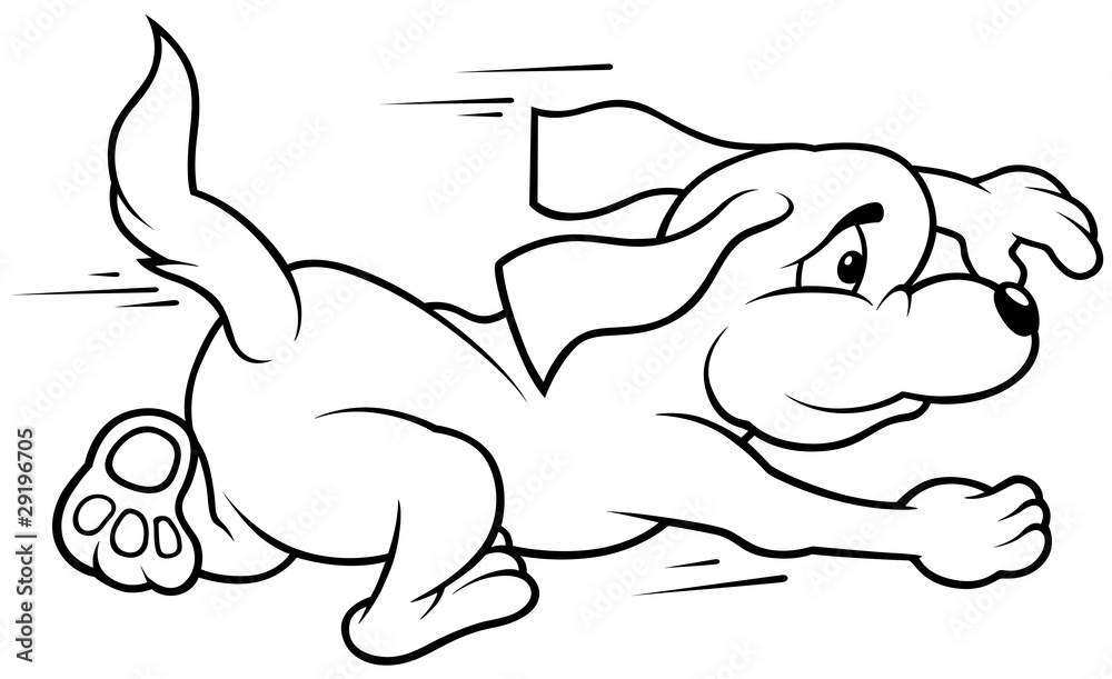 Running Dog - Black and White Cartoon illustration Stock Illustration ...