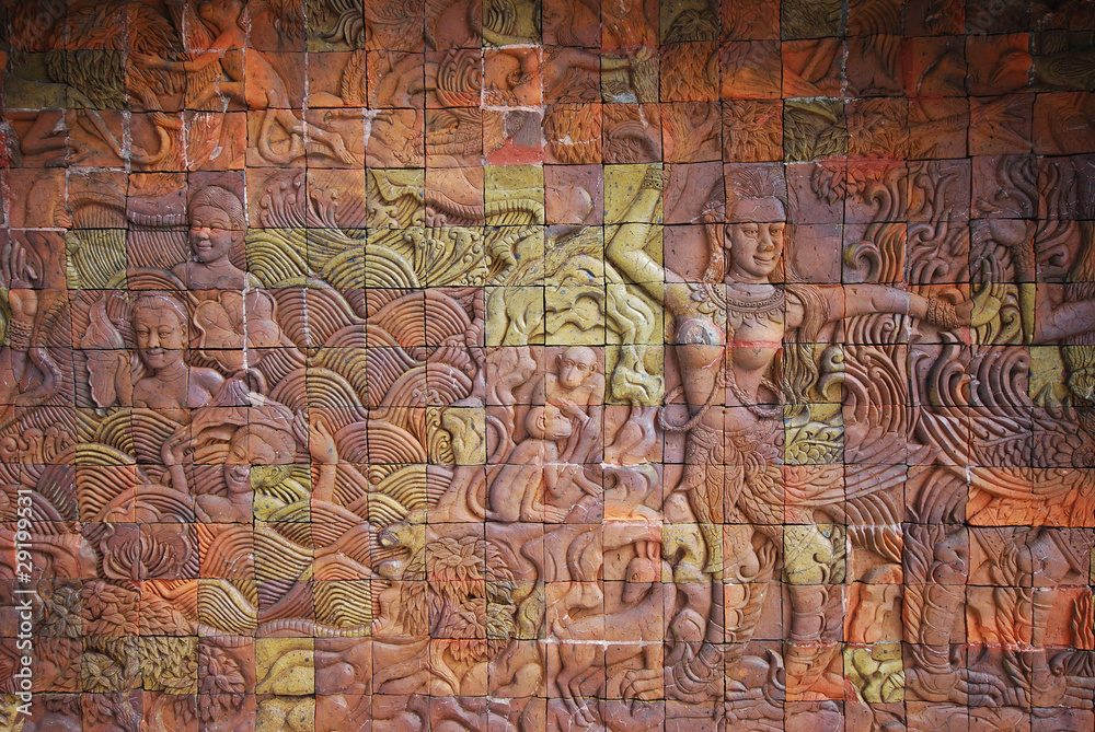 Fototapeta premium Traditional Thai baked clay art on the wall