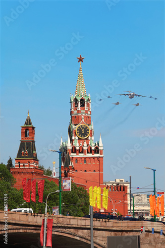Airplanes fly over Red Square
