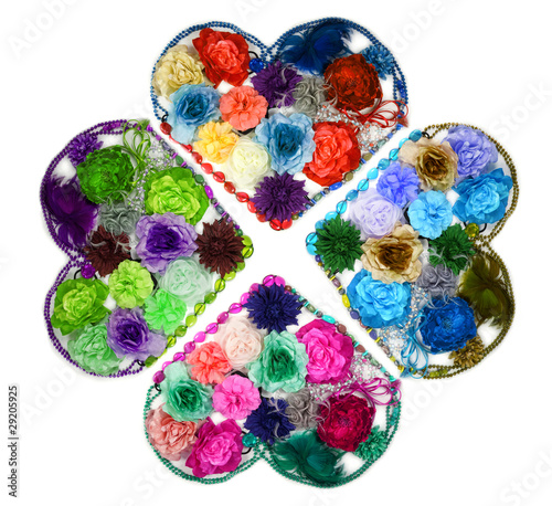 Kaleidoscope Design of Flower hearts (barrettes, beads) isolated