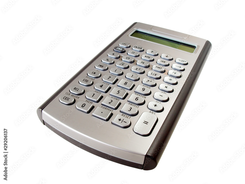 Silver calculator isolated on the white background Silver calculator isolated on the white background