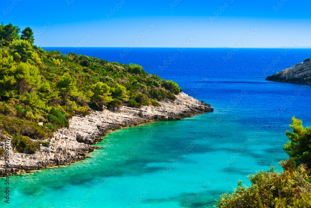 Obraz premium Blue lagoon, island paradise. Adriatic Sea of Croatia, Korcula