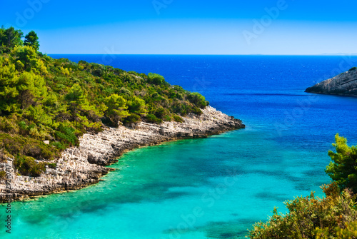 Fototapeta Naklejka Na Ścianę i Meble -  Blue lagoon, island paradise. Adriatic Sea of Croatia, Korcula