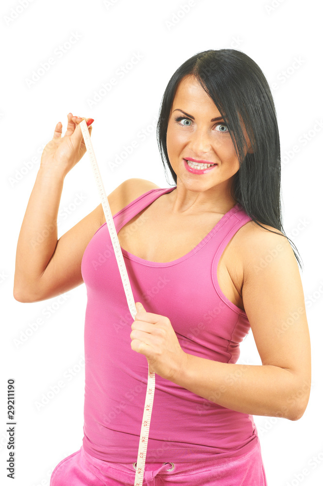 Girl with measure tape isolated on white Girl with measure tape isolated on white
