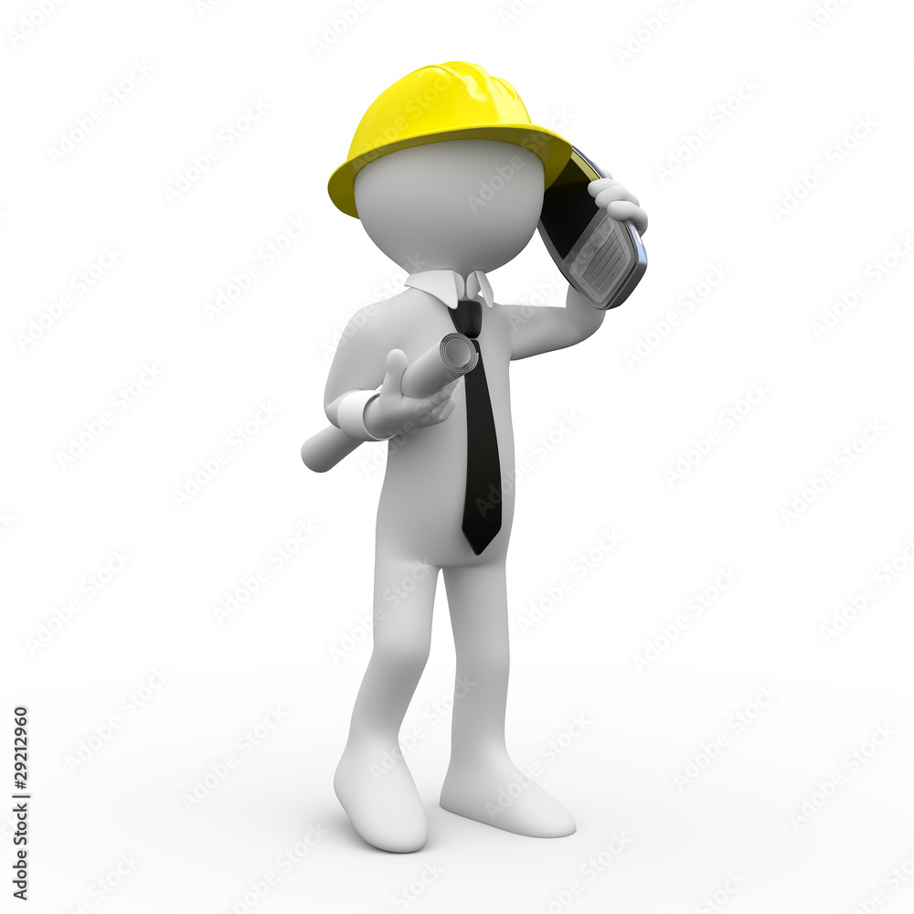 Architect talking on the phone, with plans in hand Architect talking on the phone, with plans in hand