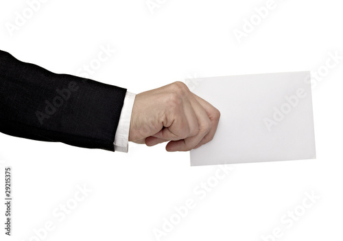 hand holding blank message note
