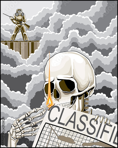 Skeleton Burning Classified Document Under Guard