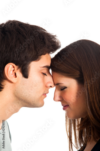 Profile image of a happy couple putting heads together