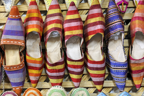 Babouchas or Moroccan slippers for sale in the souk of Taroudant