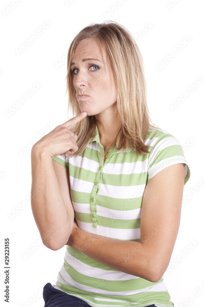 Woman in green and white thinking mad Woman in green and white thinking mad