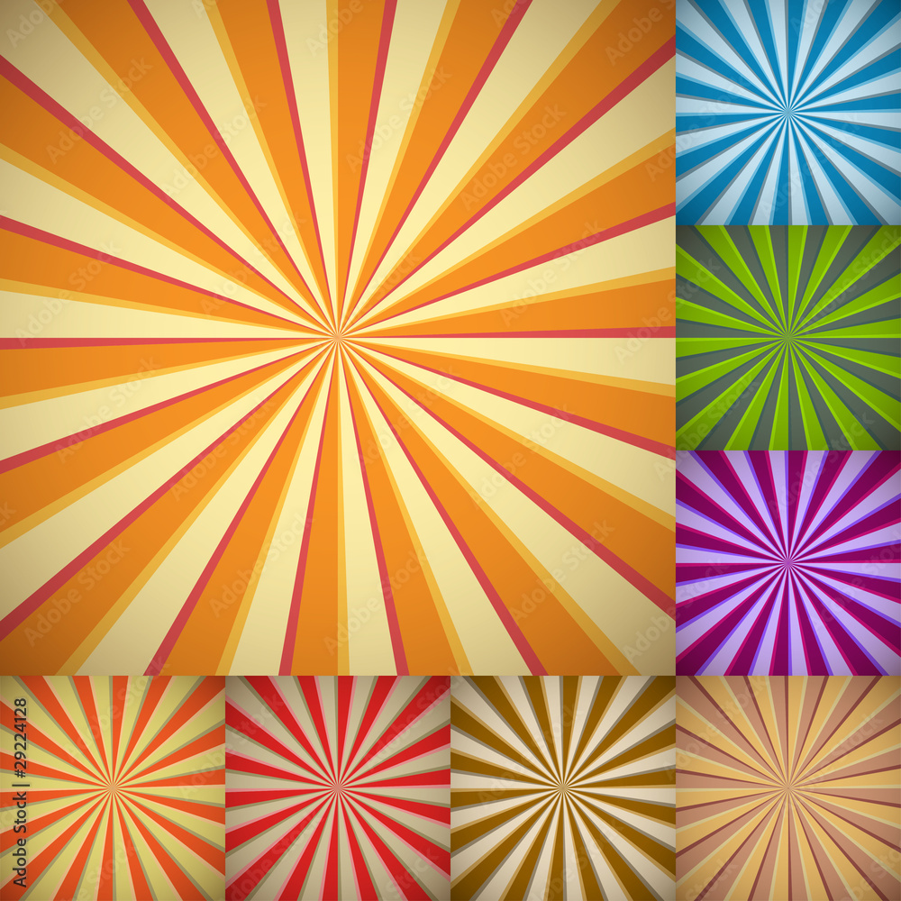 Sunburst colorful backgrounds in different color schemes