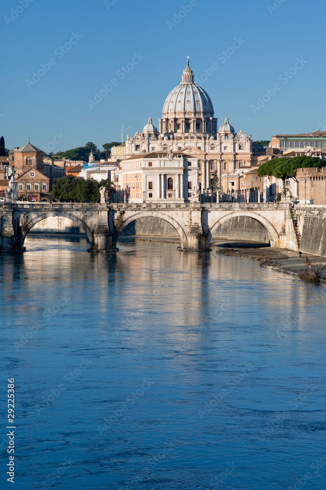 view on Tiber and St Peter Basilica, Rome, Italy