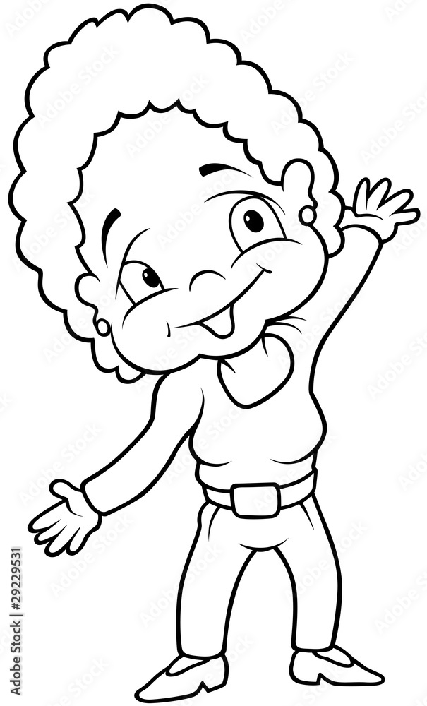 Smiling Aunt Black and White Cartoon illustration Stock Illustration Adobe Stock