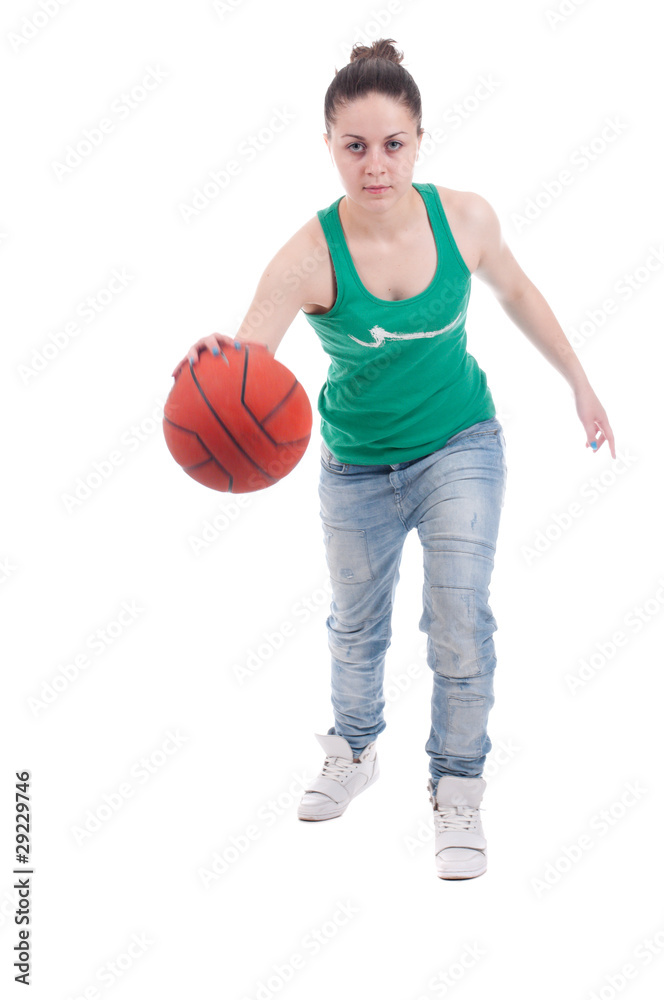 Beautiful young basketball woman in studio Beautiful young basketball woman in studio