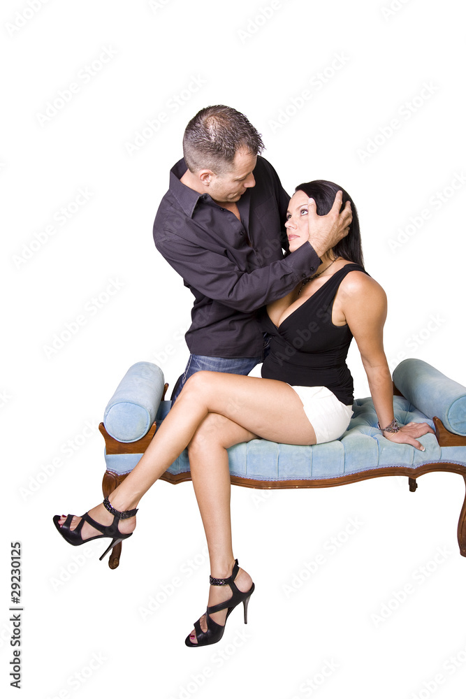 Fototapeta premium happy couple standing up - white background