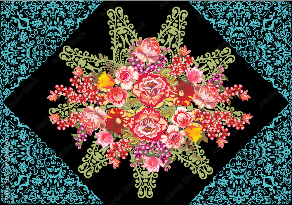 rose flower pattern in blue frame rose flower pattern in blue frame