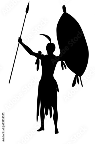 warrior Zulu with shield and spears South Africa