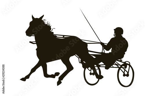 Harness racing black silhouette on white