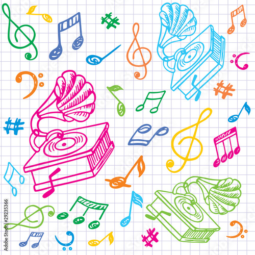 Seamless music background with gramophone.