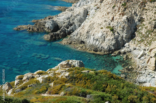 Beautiful rocky beach, sea view. Corsica island