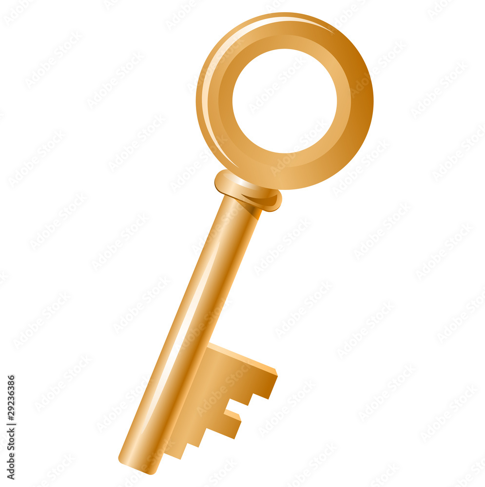Old gold key isolated on white background Old gold key isolated on white background