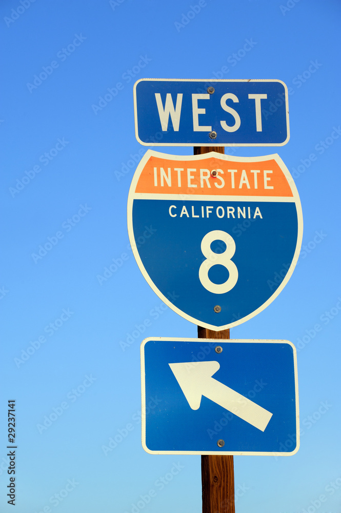 American Interstate I-8 West sign in Caiifornia American Interstate I-8 West sign in Caiifornia