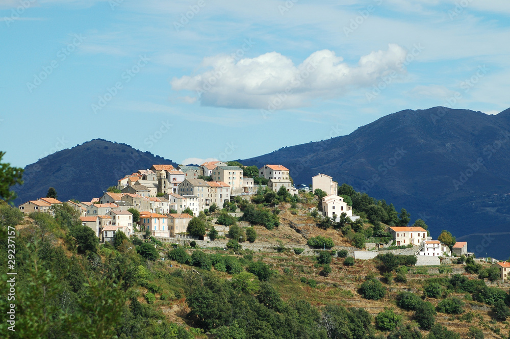 The small village of Riventosa on a hill, Corsica