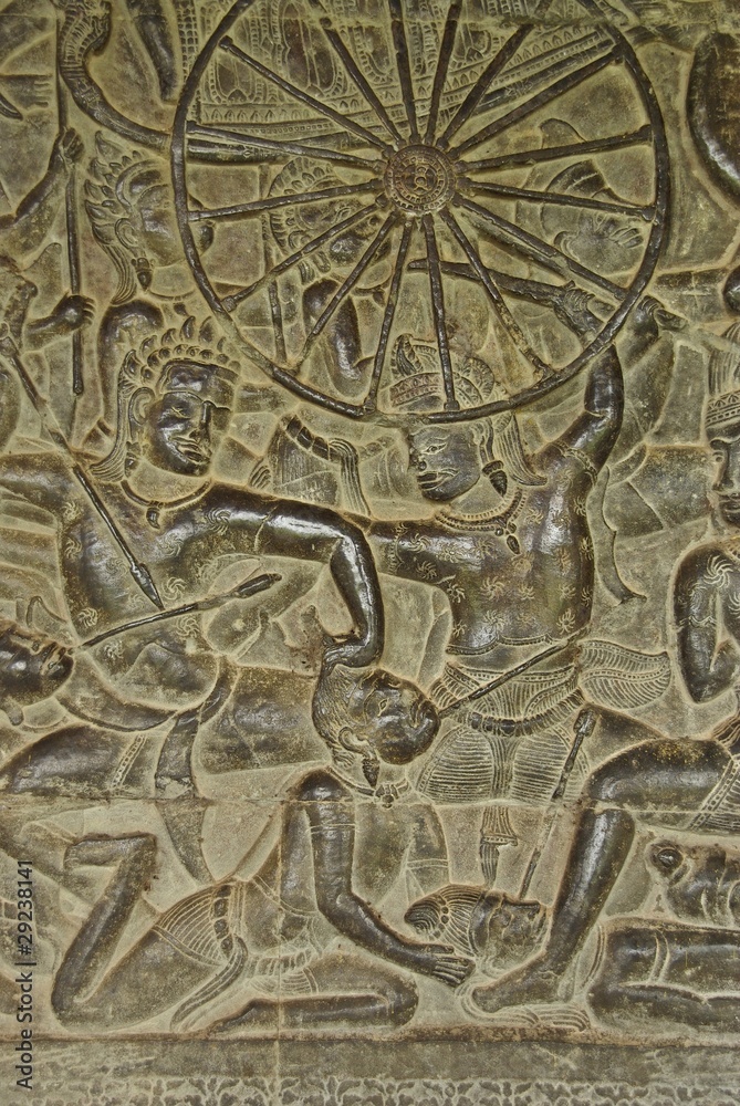 Cambodge, Angkor Vat : bas-relief Ramayana