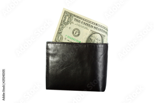 black leather wallet with dollar