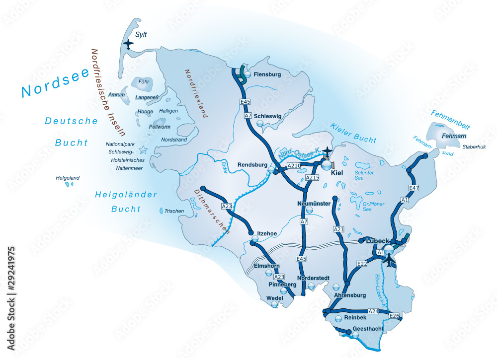 Bundesland Schleswig-Holstein mit Autobahnen